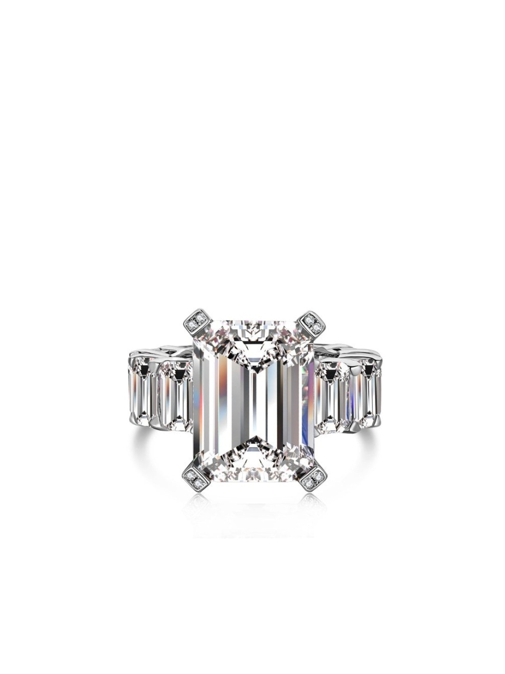 Emerald-Cut Clear Cubic Zirconia Statement Ring - 925 Sterling Silver